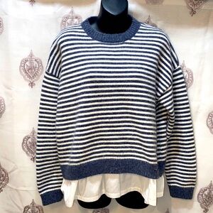 SWEEWE GREY/WHITE CREW NECK LONG SLEEVE SWEATER W/COTTON HEM SZ L